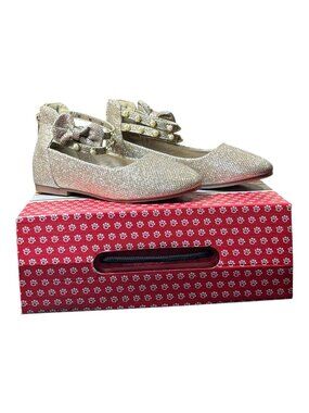 PandaNinjia Gold Glitter & Pearl Dress Shoes Ankle Strap Party Girls Sz 13